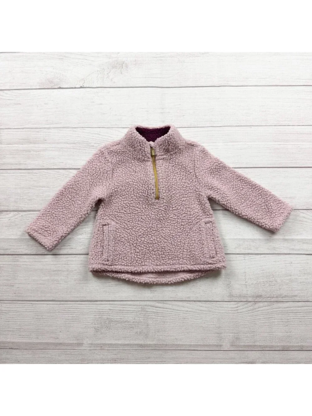 Old Navy Toddler Sherpa Quarter Zip Pullover Sweater Warm Cozy Pink 2T